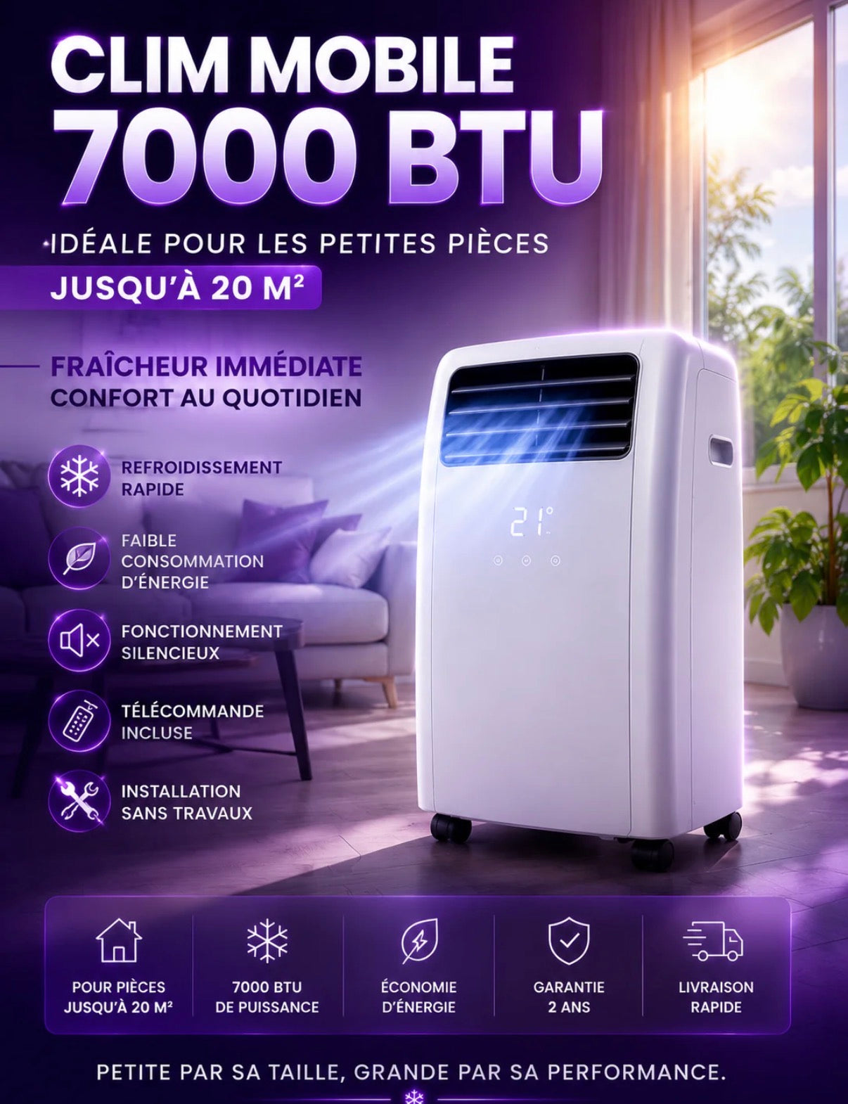 Clim Mobile 7000 BTU – Pièces jusqu'à 20 m²