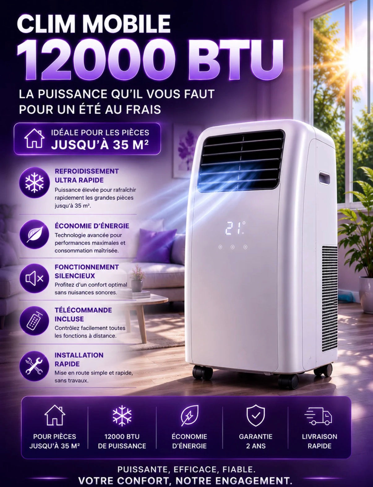 Clim Mobile 12000 BTU – Pièces jusqu'à 35 m²