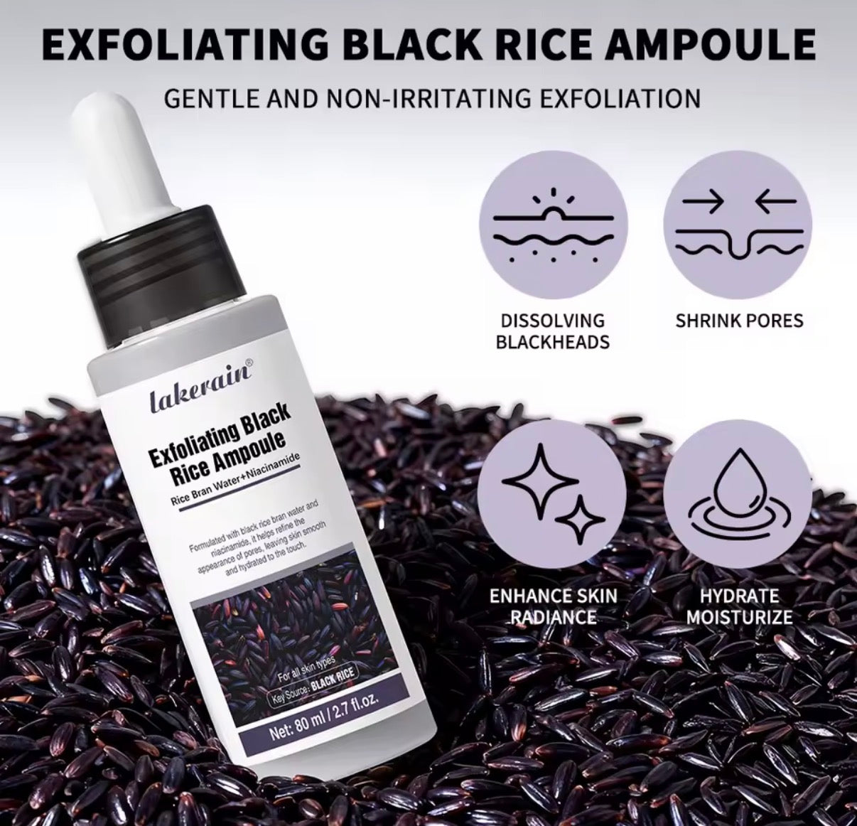 Ampoule Exfoliante au Riz Noir – Eau de Son de Riz + Niacinamide