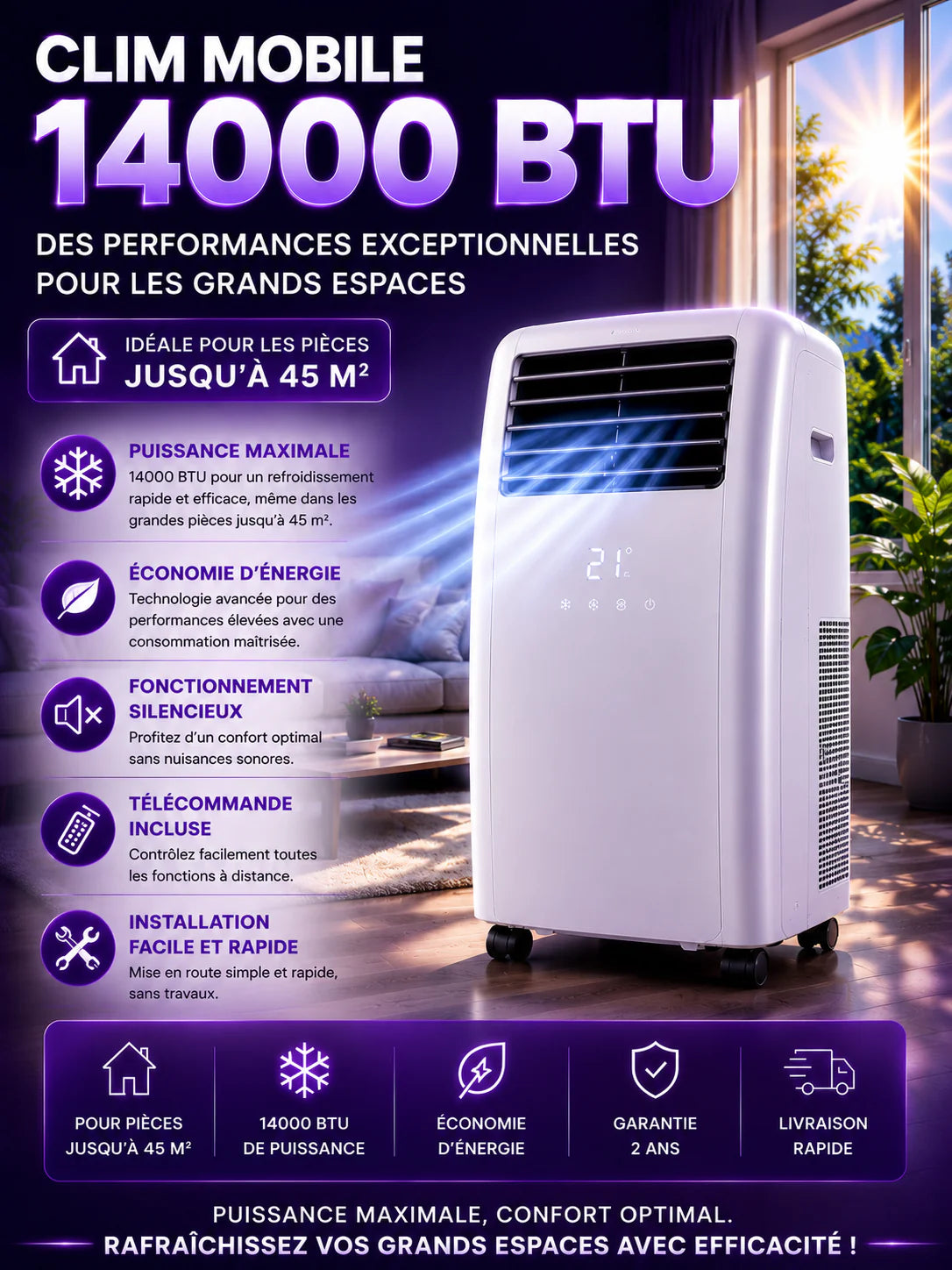 Clim Mobile 14000 BTU – Pièces jusqu'à 45 m²